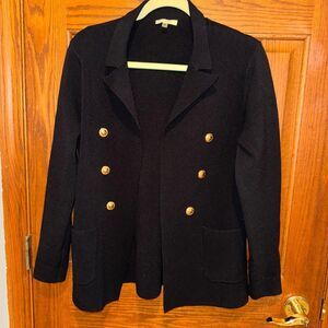 Sioni Women's Black Jacket single gold button closure small sweater open front